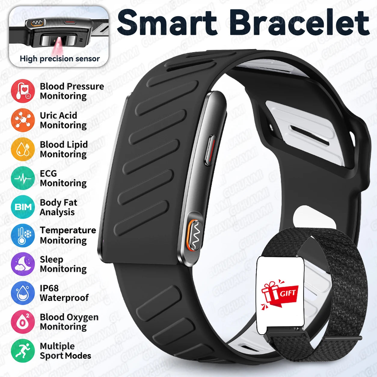 Newly Men Women Smart Band ECG Blood Pressure Uric Acid Monitor 3ATM Waterproof Sports Fitness Tracker Bracelet For Android iOS
