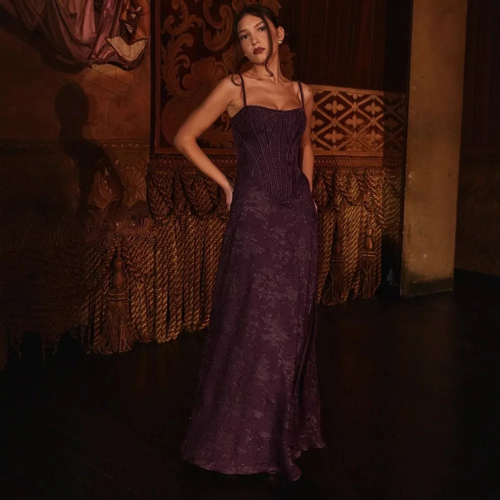 Women New European American Cami Strap Maxi Gown Tulle Floral Lace Applique Formal Prom Long Dress