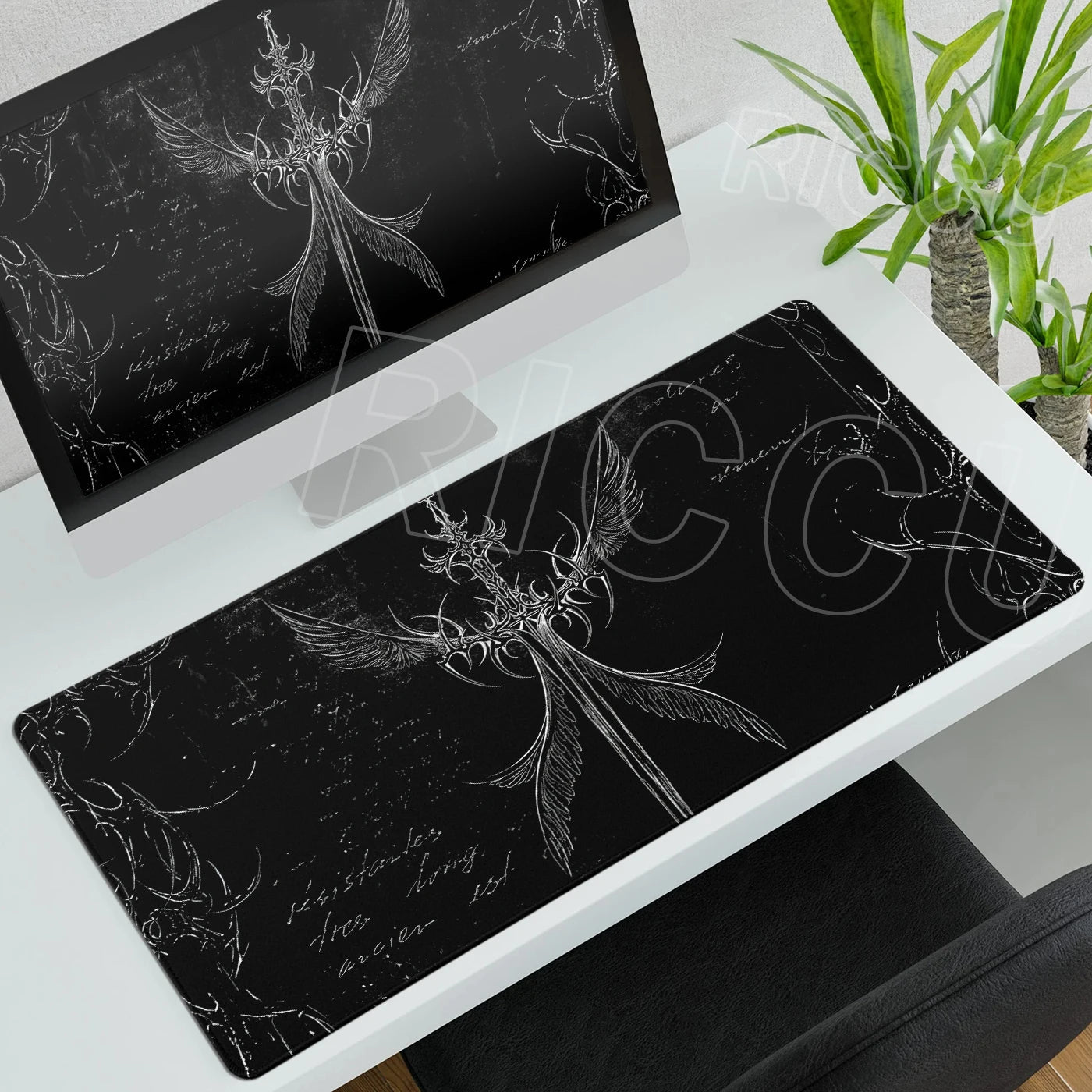 Black White Cybersigilism Deskmat Gothic Sword Art Mousepad Office Rubber Mouse Pad XXL PC Desk Accessories Gaming Keyboard Mats