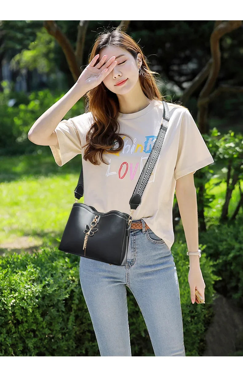 2025 Women White Handbag New Designer Butterfly Tassel PU Leather Messenger Bags Ladies Crossbody Female Tote Shoulder Bag