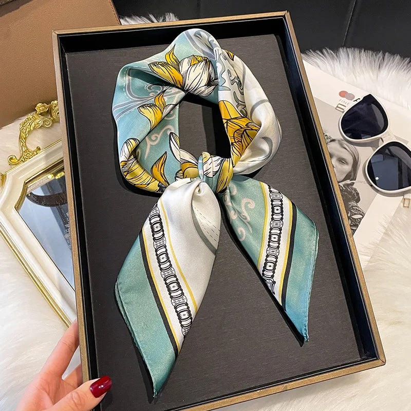 2025 Korean Satin Silk Scarf 70cm Square Women Fashion Shawl Wrap Neckerchief New Elegant
