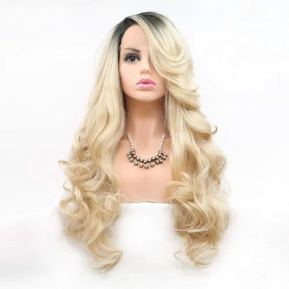 Mbre Blonde Lace Front Wigs Long Body Wavy Mixed Platinum Blonde Synthetic Lace Front Wig Heat Resistant Fiber Hair Wigs