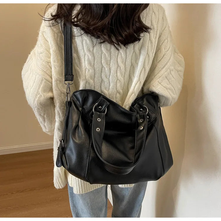 Ladies Large Capacity Brand Handbag Pu Leather Women's Retro Tote Bag Korean Fashion Shoulder Bag Winter White Zipper Handbag