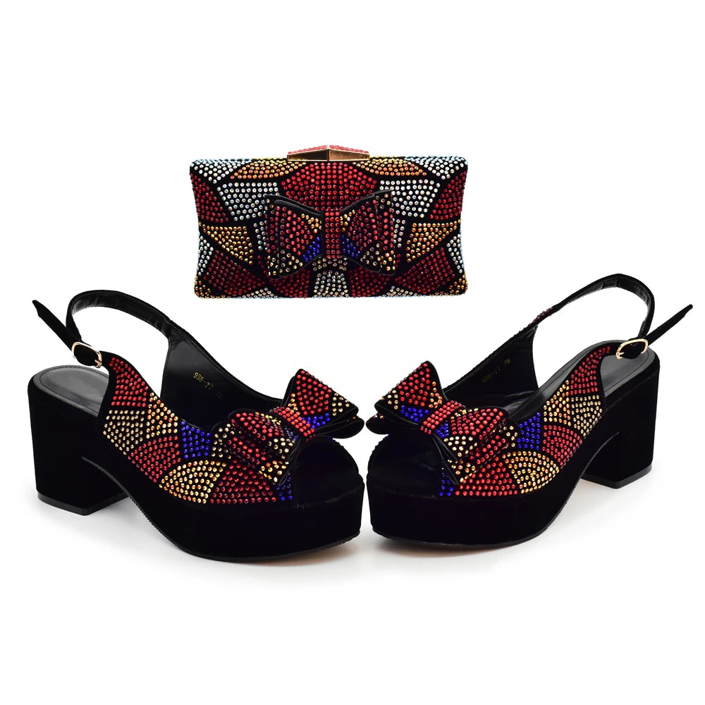 Lastest Italian Design Fashion Style Ladies Shoe with Matching Bag Set 2024 Nigerian Shoes and Bag Set Wedding Shoes Bride