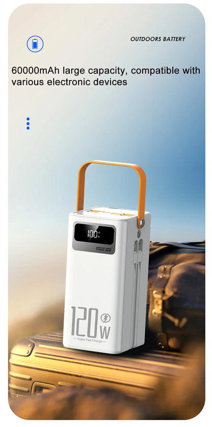 Portable Power Bank 30000mAh 60000mAh 120W Fast Charging Emergency Power Station with LED Charger for Home Camping And Phone