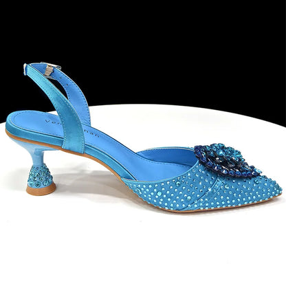 Elegant Women's Green Crystal Rhinestone Party Wedding Shoes & Evening Clutch Bag Set Pointed Toe Slingback Heels Sparkly Purse