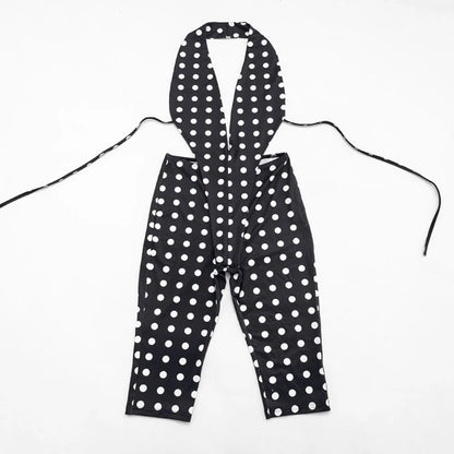 FLARORA Sexy Polka Dot Print Jumpsuits Woman Hipster Halter Sleeveless Backless Hollow Skinny Jumpsuit Hottie Party Streetwear