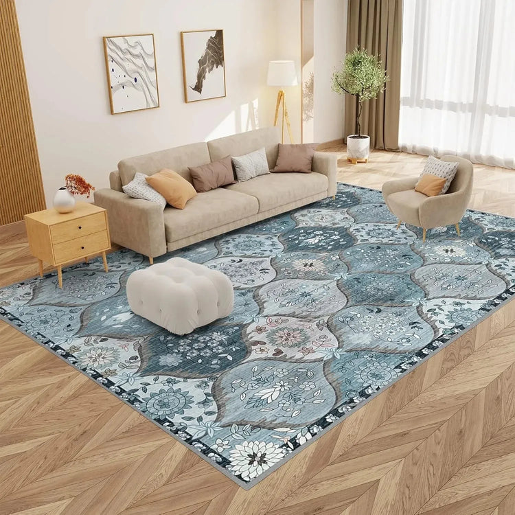 VIKAMA Vintage Persian Style Living Room Carpet Machine Washable Washable Floor Mat Light and Comfortable Bedroom Bedside Rugs