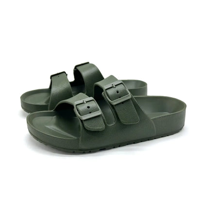 Shevalues Summer Flat Slippers For Women Men 2025 New Thick Sole Sandals With Double Buckle Fashoin Outdoor Antiskid Beach Slide