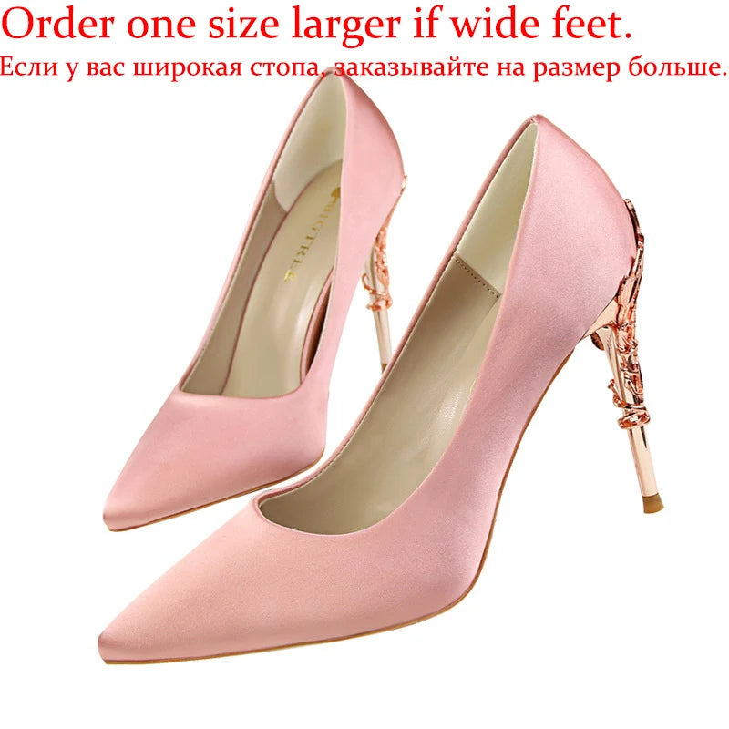 Women Luxury Metallic Decoration Heel Wedding Shoes Lady Trendy 10cm High Heels Pointed Toe Shoes Female Premium Gray Shoes