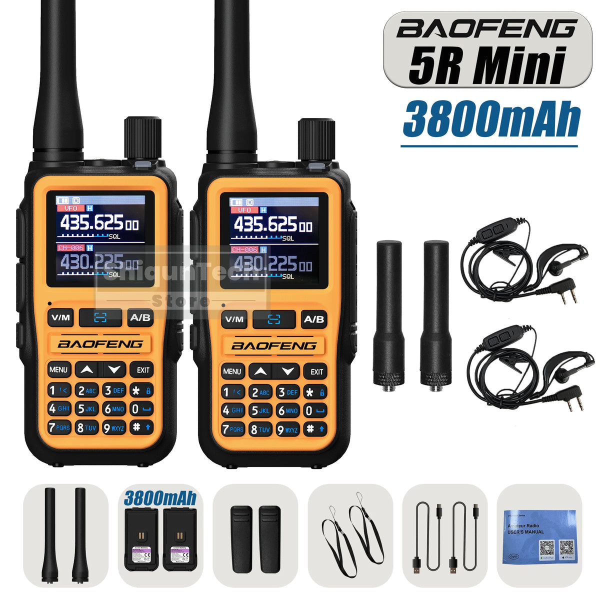 Baofeng UV 5R Mini Walkie Talkie 3800mAh High Capacity Air Band UHF/VHF FM Bluetooth Programming Type-C Camping Radio Upgrade 5R