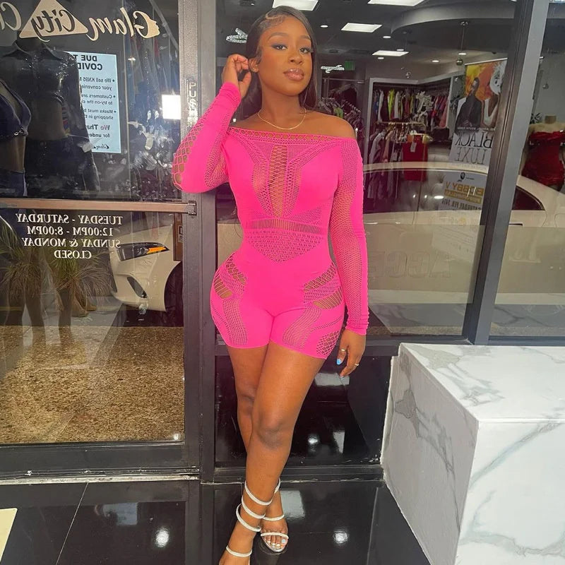 Wholesale Clothing Hollow Out Jumpsuit Women 2024 One-pieces Rompers Womens Black Bodycon Rose Red Long Sleeve Romper Playsuits