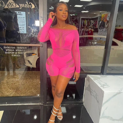 Wholesale Clothing Hollow Out Jumpsuit Women 2024 One-pieces Rompers Womens Black Bodycon Rose Red Long Sleeve Romper Playsuits