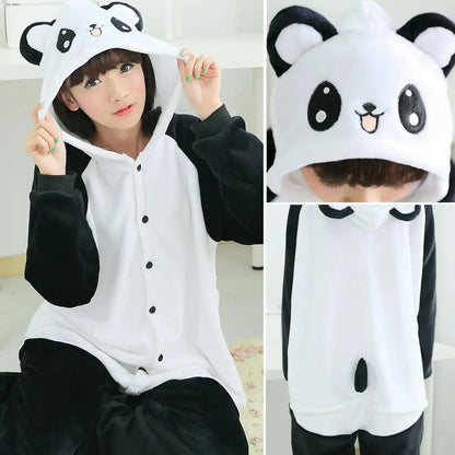 Adults Onesies Animal Pajamas Set Penguin Panda Frog Pig Cat Funny Cartoon Cosplay Costume Unisex Women Halloween Party Costume