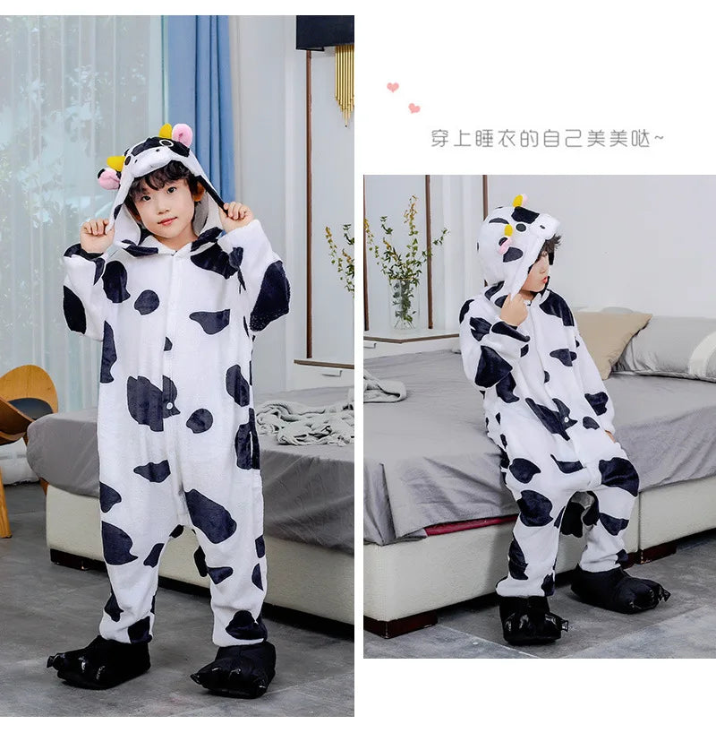 Adults Cow Cartoon Pajamas Animal Onesies Cosplay Costumes Jumpsuit Hooded Sleepwear Halloween One Piece for Performing