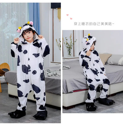 Adults Cow Cartoon Pajamas Animal Onesies Cosplay Costumes Jumpsuit Hooded Sleepwear Halloween One Piece for Performing
