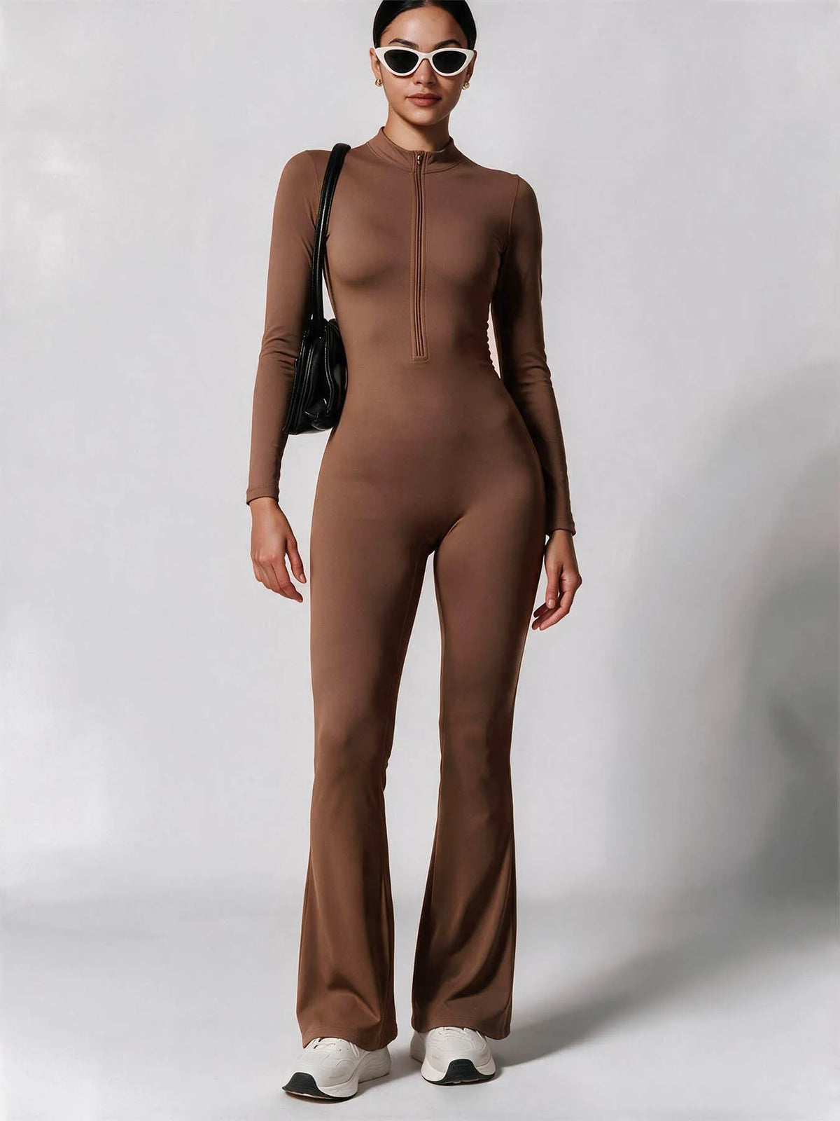 Elegant Zip-up Long Sleeve Sports Overalls for Women Autumn Winter Fleece Jumpsuits Ladies Yoga Fitness One Piece Tracksuit