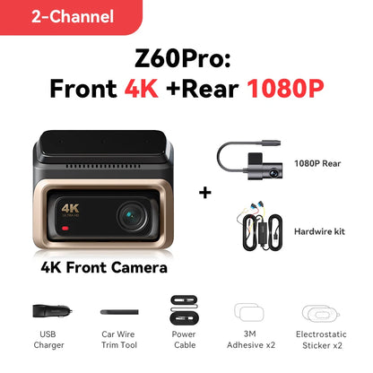 【For US】DDPAI 4K Dash Cam Z60 Pro Support Front and Rear Car Camera SONY STARVIS2 678 Sensor 5GHz Wi-Fi GPS ADAS Car DVR