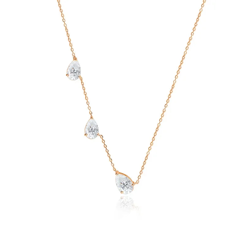 Smyoue Gradient Moissanite Necklace for Women 3 Gems Pear Cut Certified Luxury Pendant Lab Diamond Jewelry Sterling Silver 925