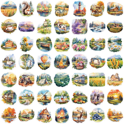 50PCS Rural Scenery Sticker Decoration Scrapbooking PET Sticker Aesthetic Korean Stationery School Supplies