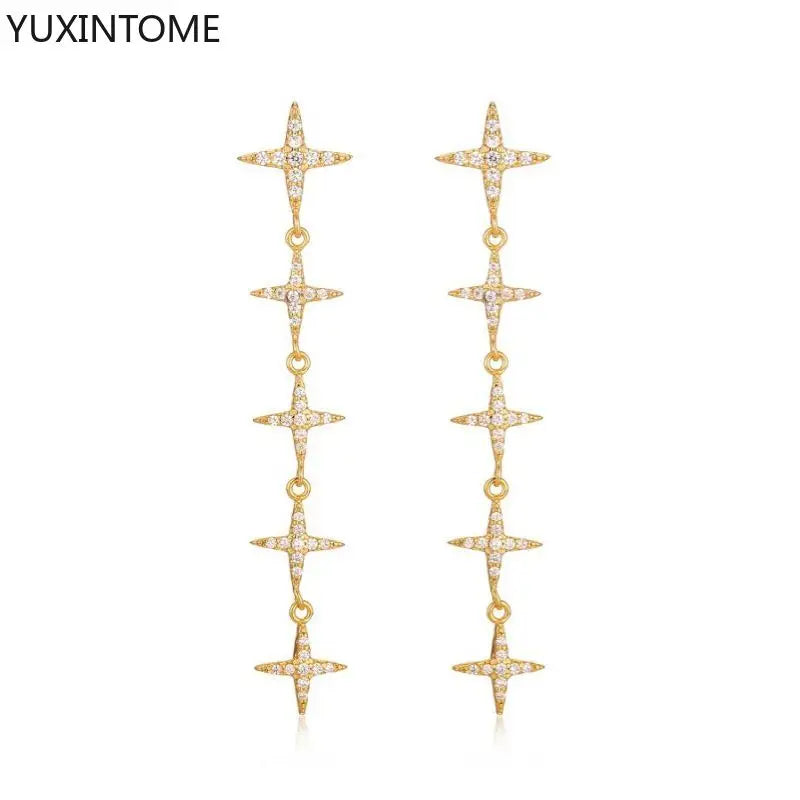 925 Sterling Silver Needle Long Chain Stud Earrings For Women Exquisite Zircon Geometric Tassel Pendant Earrings Luxury Jewelry