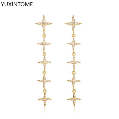 925 Sterling Silver Needle Long Chain Stud Earrings For Women Exquisite Zircon Geometric Tassel Pendant Earrings Luxury Jewelry