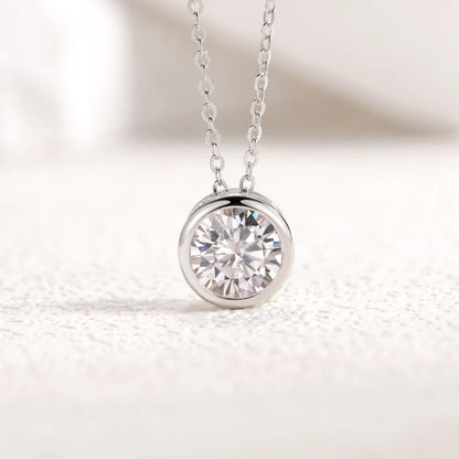 S925 Sterling Silver Bezel-Set Moissanite Necklace Full Coverage Bubble Lockbone Chain Light Luxury Classic Exquisite Everyday