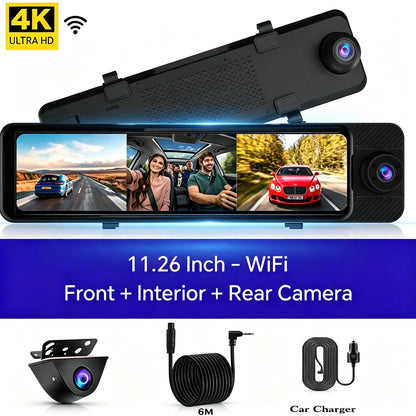4K Ultra HD Mirror Dash Cam 3 Lens Front and Rear View WiFi Car Camera Streaming Media Display Night Vision Parking Monitor