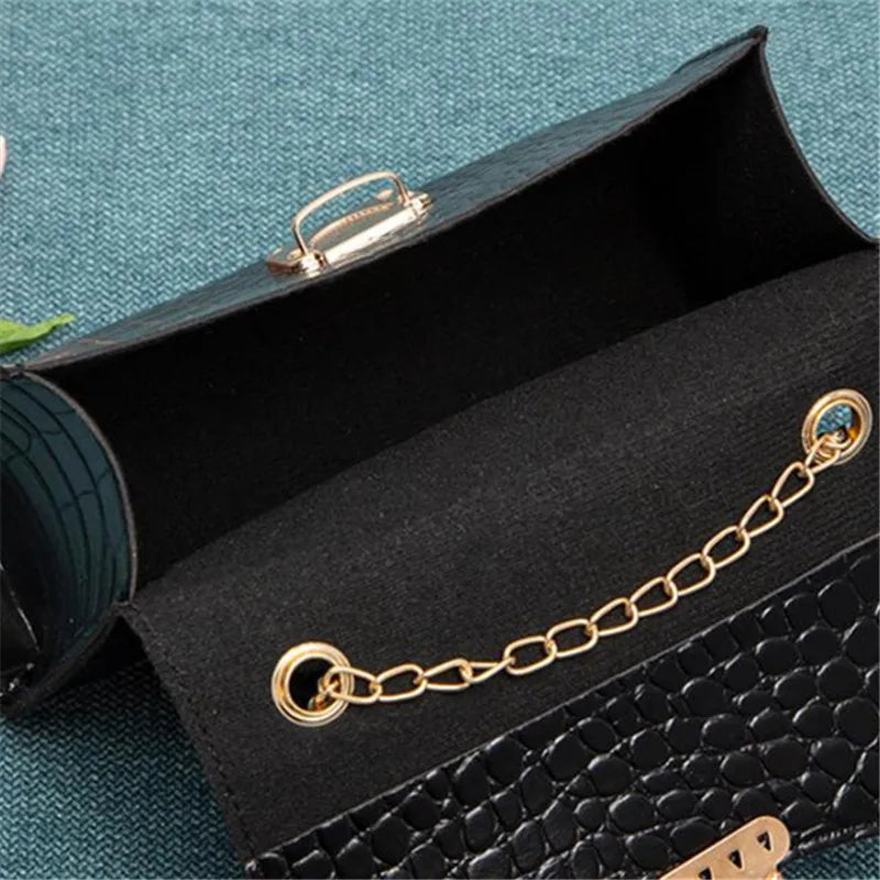 Chic Crocodile Small Tote Bag Ladies Handbag Vintage Square Bag Stylish Chain Shoulder Crossbody Bags Daily Use Phone Coin Purse