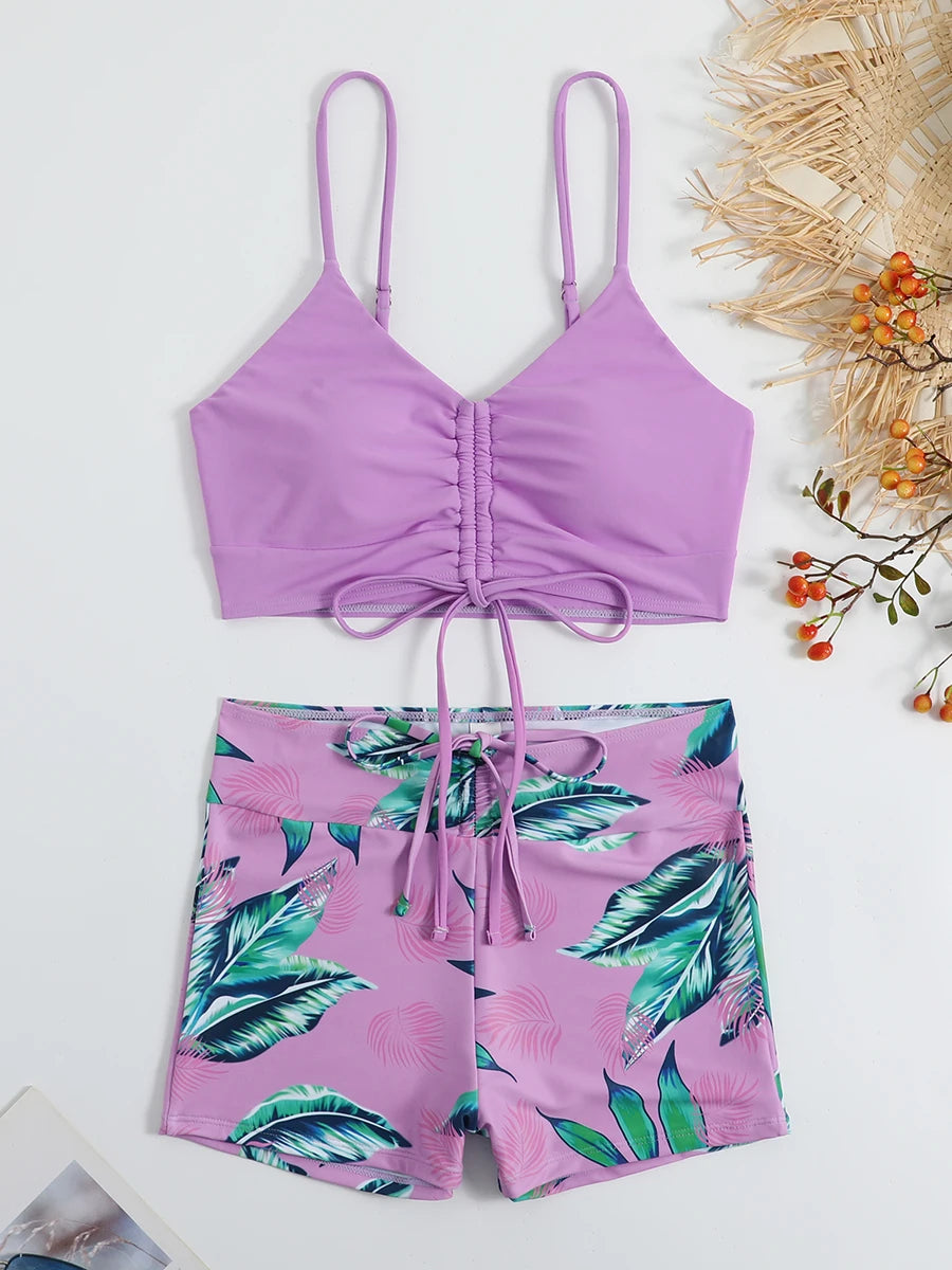 Drawstring Front Shorts Bikinis 2026 High Waist Swimsuit Women Swimwear Female Bathers Bathing Swimming Swim Suit Beachwear