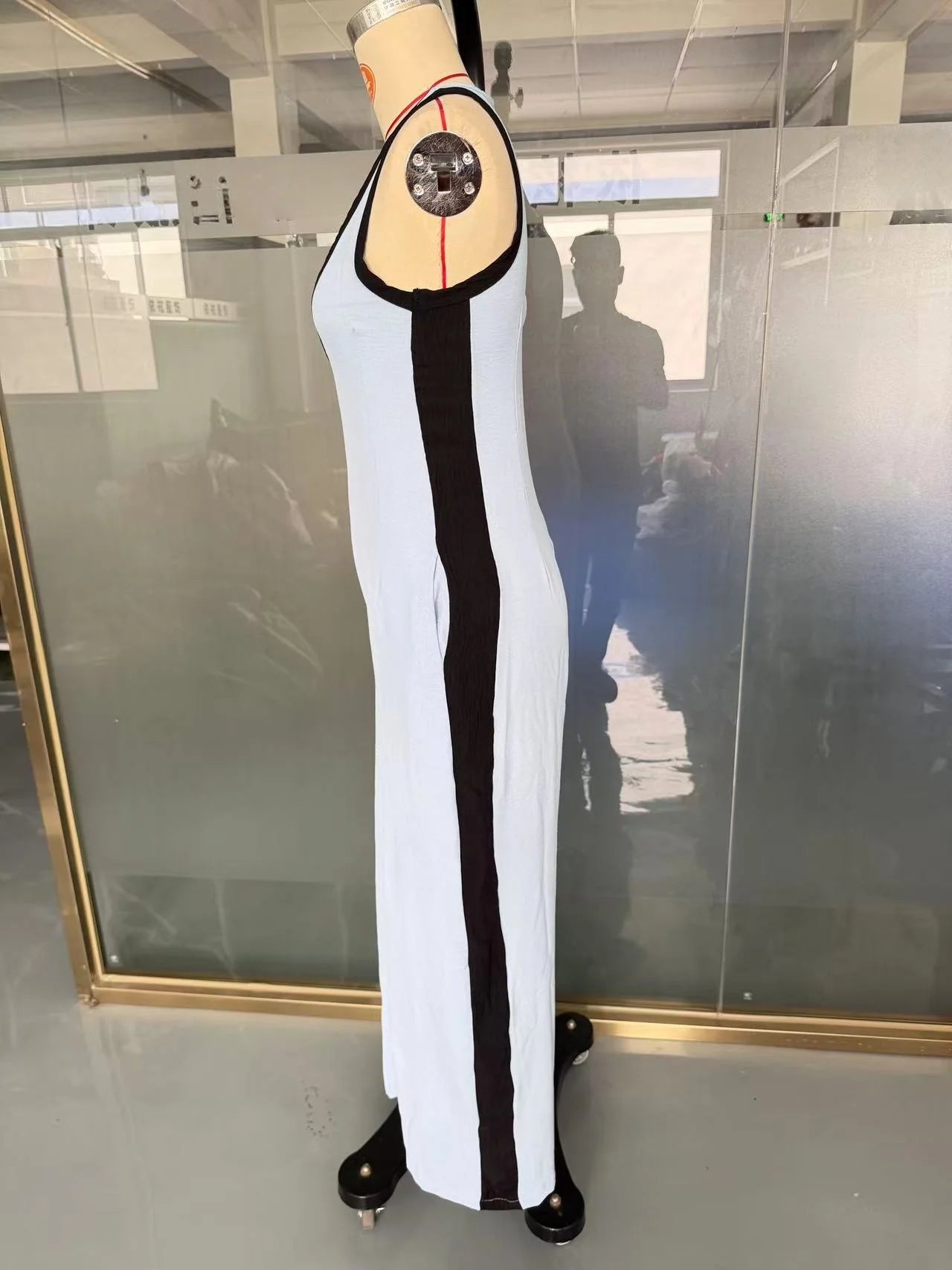 Women Color Block Deep V Neck Sleeveless Jumpsuit Side Stripe Wide Leg Pants Casual Pocket Romper Elegant Party Long Jumpsuits