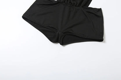 Weird Puss Coquette Women Playsuit Sleeveless Hipster Sexy Ruched Shoulder Side Split Solid Stretch Midnight Clubwear Romper