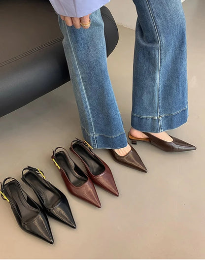 Designer Luxury Summer Pointed Toe Women Sandals Fashion Singbacks Mules Shoes Ladies Elegant Low Heel Stripper Party Sandalias