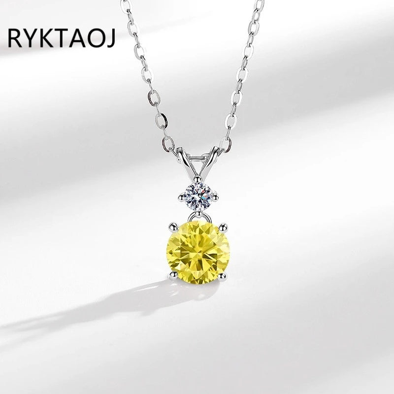 925 Sterling Silver Bowknot Moissanite Pendant Necklace for Women Round 2 Stone Solitaire Necklace Wedding Party Jewelry Gift