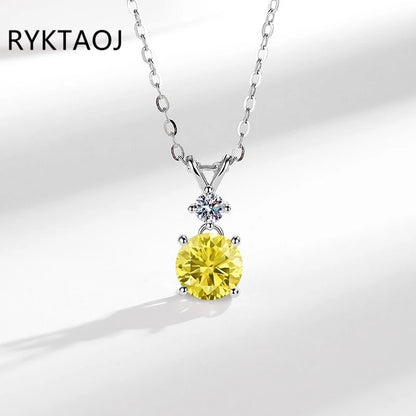 925 Sterling Silver Bowknot Moissanite Pendant Necklace for Women Round 2 Stone Solitaire Necklace Wedding Party Jewelry Gift