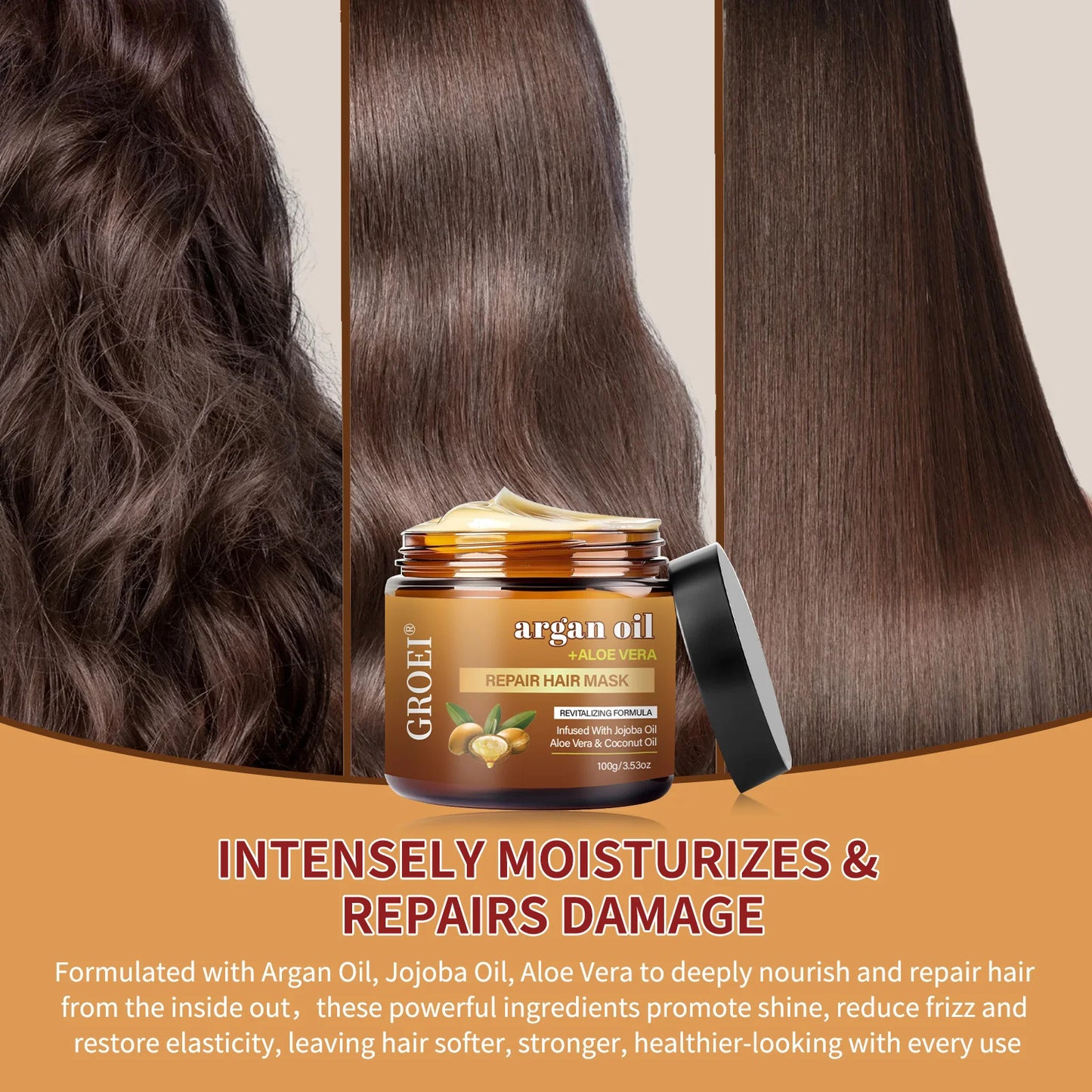100G Argan Oil Hair Mask – Deep Repair and Hydration Treatment Restores Strength, Shine, and Elasticity for All Hair Types