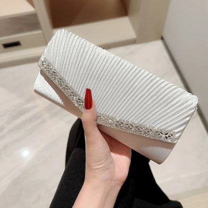 Women Evening Clutch Bags Elegant Luxury Female Silver/Black/White Clutch Wedding Purse Party Handbag Ladies Chain Shoulder Bags
