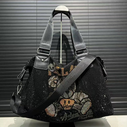 Ladies' fashionable diamond jewelry cute teddy bear handbag, large capacity, personalized, elegant, shiny shoulder bag