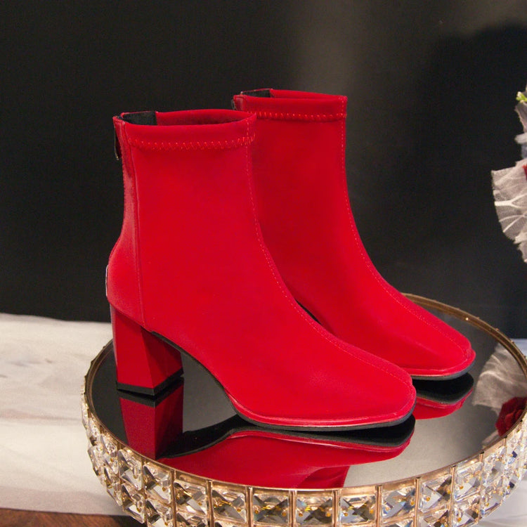 Big Red Boots Woman Shoes Wedding Bride Elegant Boot and Ankle Boots for Women Chunky Fashion Luxury Fashion High Heels on Offer