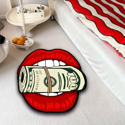 VIKAMA Flame Red Lips Banknote Rug, Soft And Machine-Washable Home Decor, Indoor Entrance Doormat, Bedroom Decorative Floor Mat