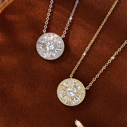 OXTAO Round Moissanite Pendant Necklace 5mm D Color VVS1 for Women Trapezoidal Cubic Zirconia Necklace Lab Created Imitation Diamond Wedding Party Luxury Jewelry 14K Gold Filled