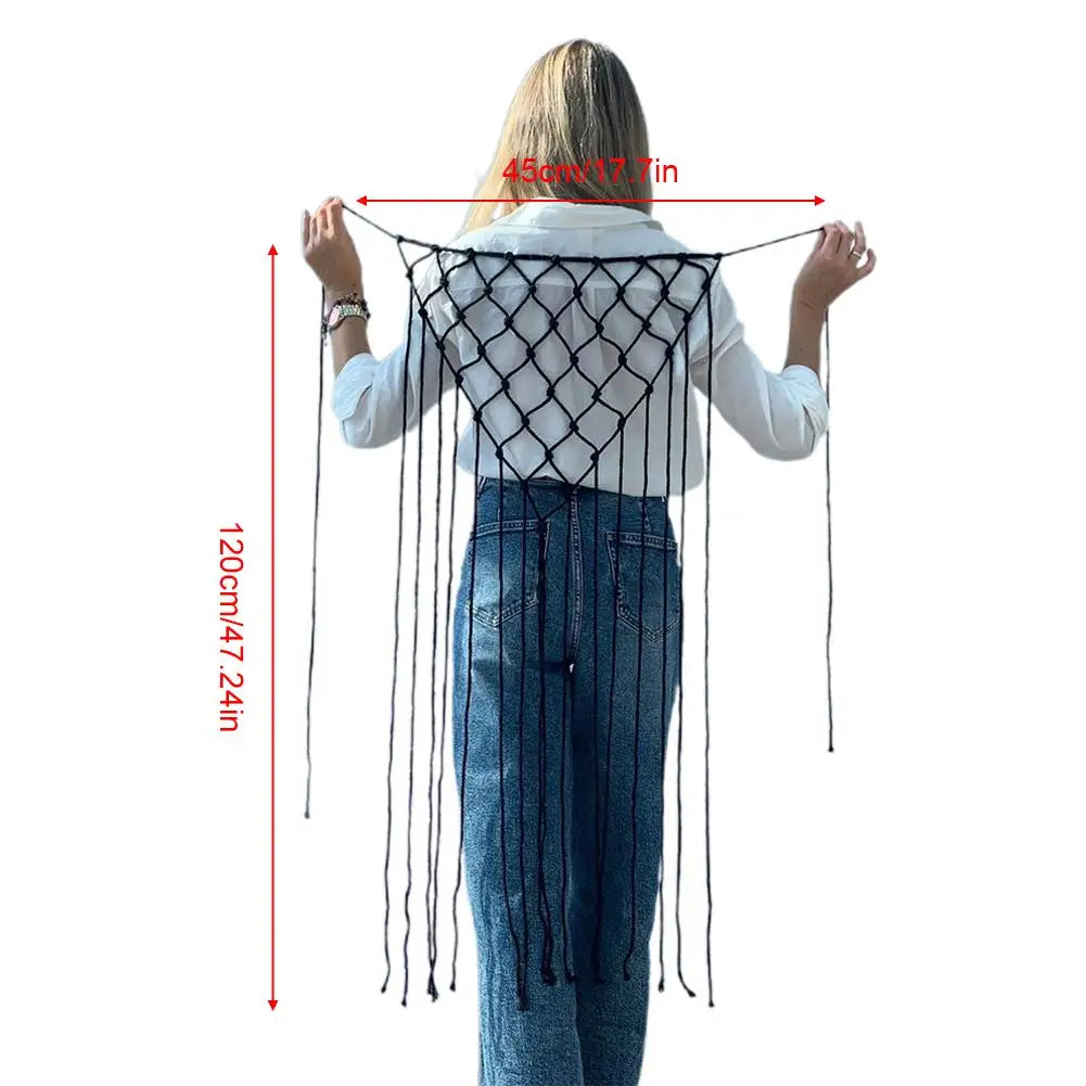 Bohemian Netted Fringe Scarf Handwoven Bikini Women Mid Waist Skirt Ethnic Design Mesh Tassel Waistband Decorative Butt Curtain