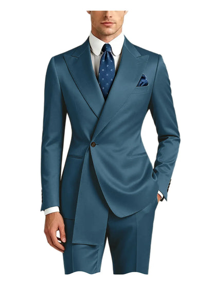 Men's Satin Peak Lapel Tuxedo 2-Piece Suit High Quality Slim Fit One Button Formal Blazer & Pants Luxury Wedding Dinner Suits