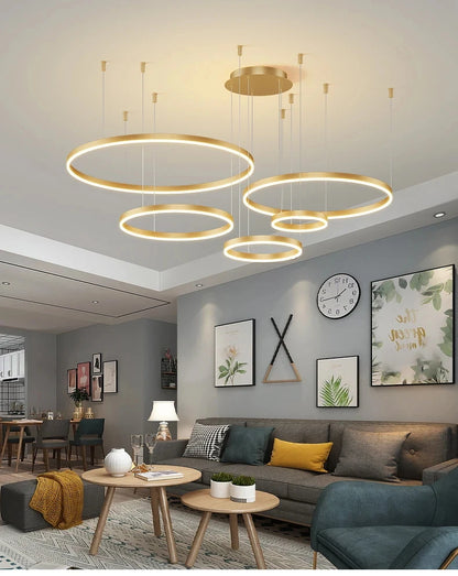 Modern Aluminum Rings Chandeliers Simple Acrylic LED Pendant Lights Living Dining Room Home Restaurant Decor Lighting Fixtures