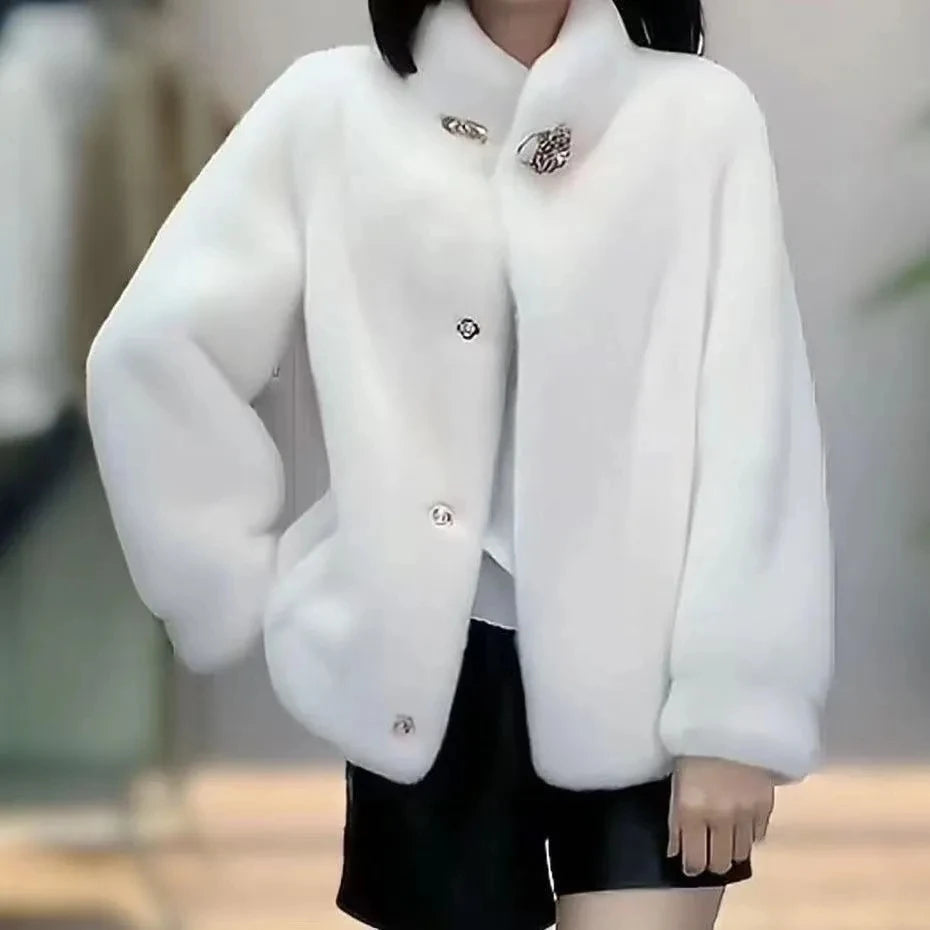 Middle Aged Mother's Clothing Autumn Winter Fashion Mink Fur Fur One-Piece Short Style Stand Collar Fur Jacket Female Warm Coat
