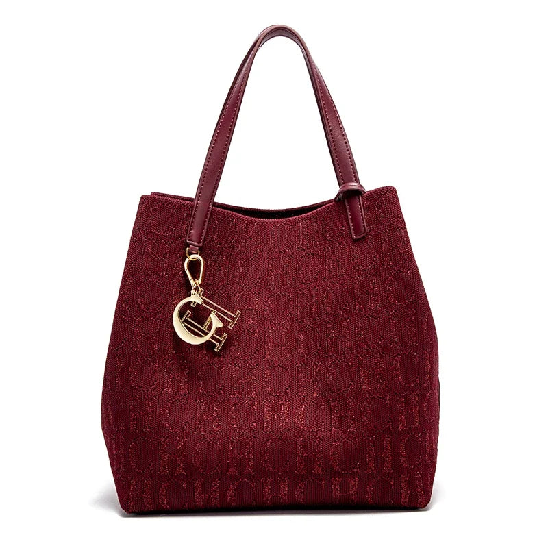 CH Women's Shoulder Bag Simple Solid Color Gold Letter Printed Design Women's Large Capacity Daily Commuter Bag Women's Handbag
