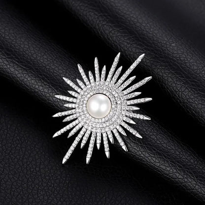 New Full Rhinestone Sun Flower Brooches For Women Luxury Big Pearl Brooch Pins Jewelry Dress Suit Accessories Wedding Gifts