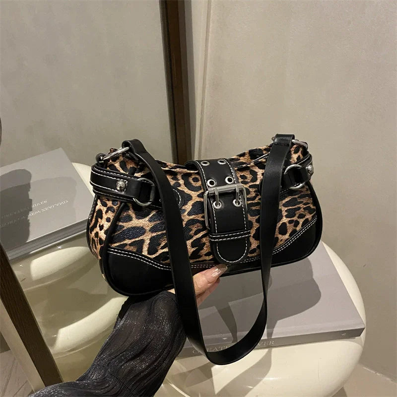 Fashion PU Shoulder Bags Leopard Print Retro Messenger Bag Large Capacity Underarm Bag Women Daily Use Handheld Bag