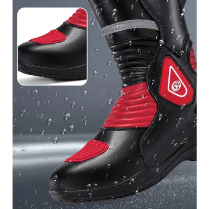 Hot Men Leather Moto Boots High Top Waterproof, Anti-collision Motorcbike Boots Breathable, Anti-skid, Safe Outdoor Riding