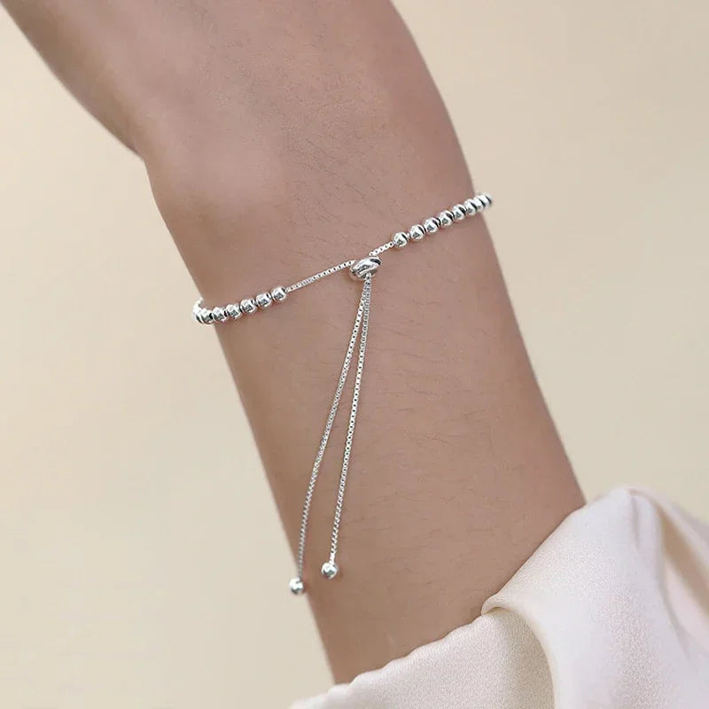 925 Sterling Silver Beautiful Bead Bracelets For Women Korean Fashion Designer Adjustable Bead Bracelet Luxury Original Jewelry